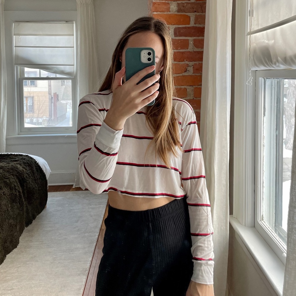 Reformation Striped Long Sleeve Cropped Shirt